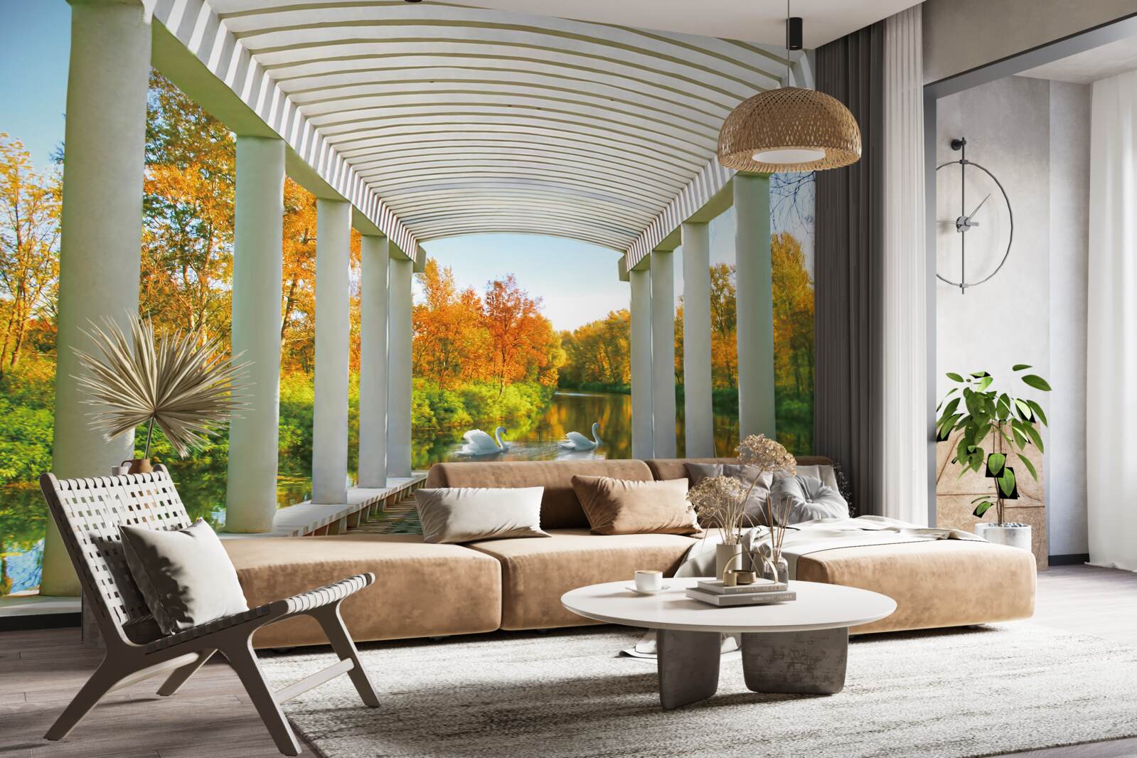 Papier peint forêt en décoration d'automne sur fond panoramique