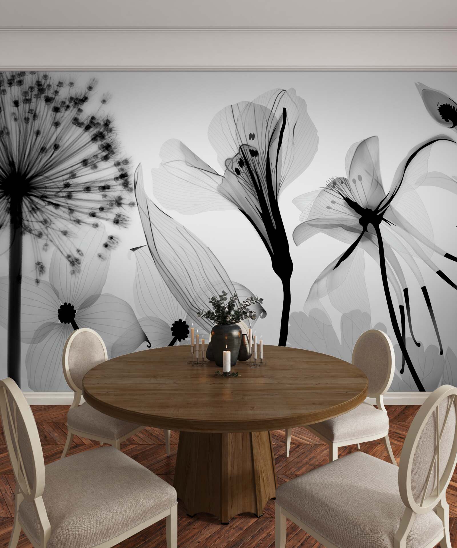 Papier peint chevreuil blanc sur fond clair