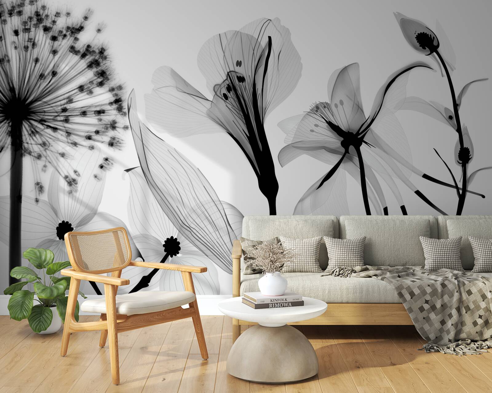 Papier peint chevreuil blanc sur fond clair