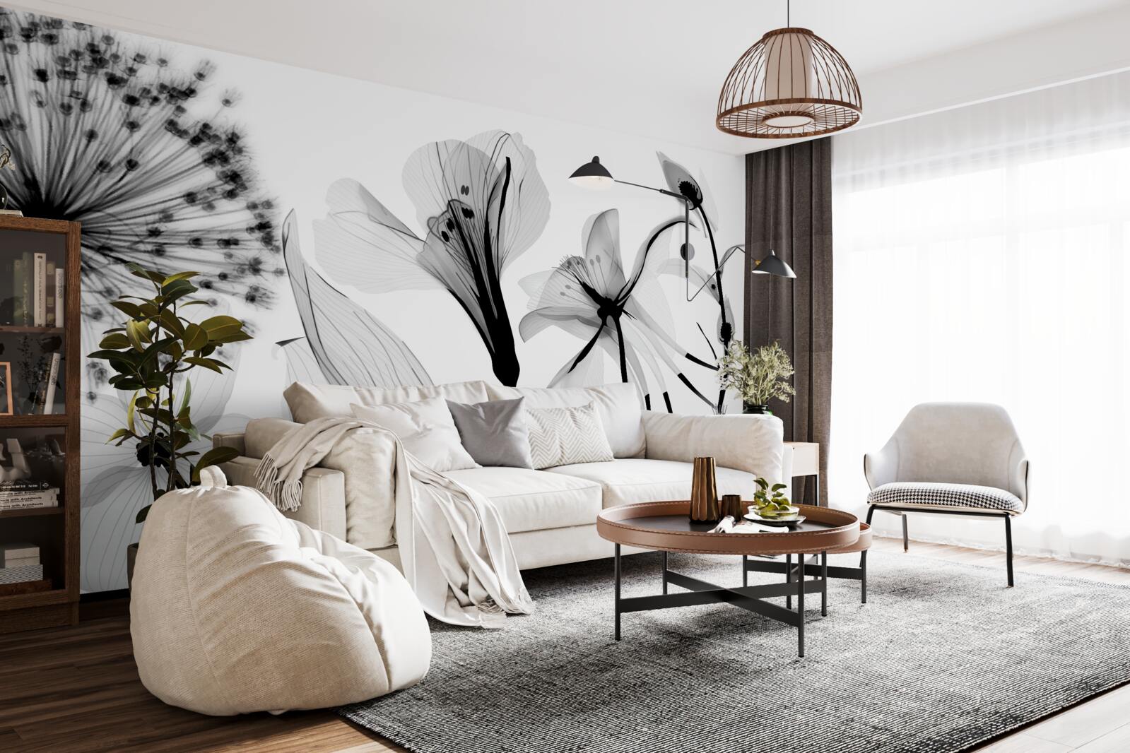 Papier peint chevreuil blanc sur fond clair