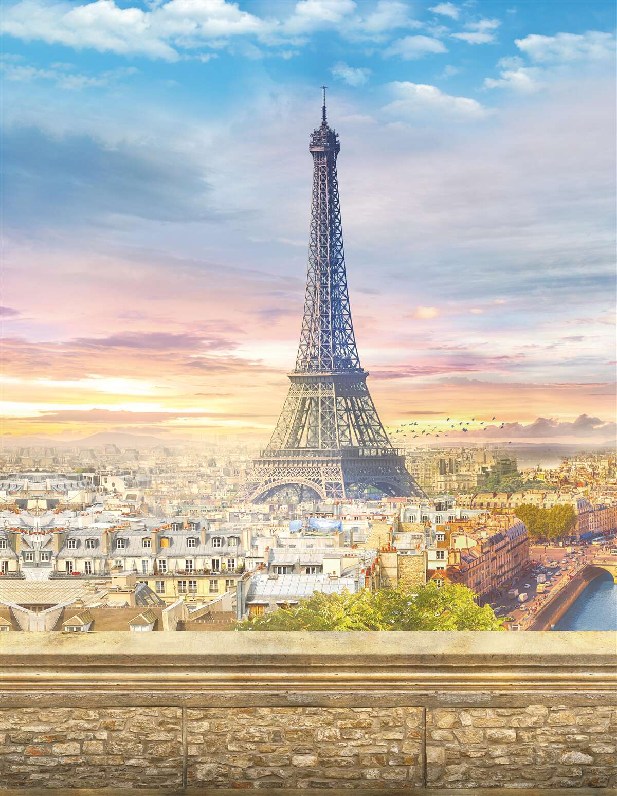 Papier peint vue magnifique sur la tour eiffel et l'horizon de la ville