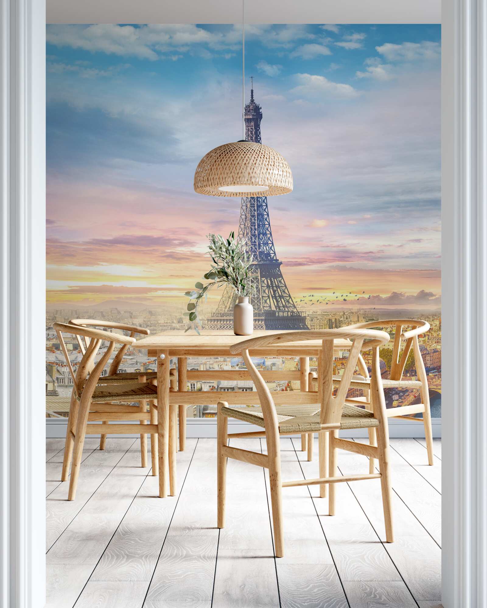 Papier peint vue magnifique sur la tour eiffel et l'horizon de la ville