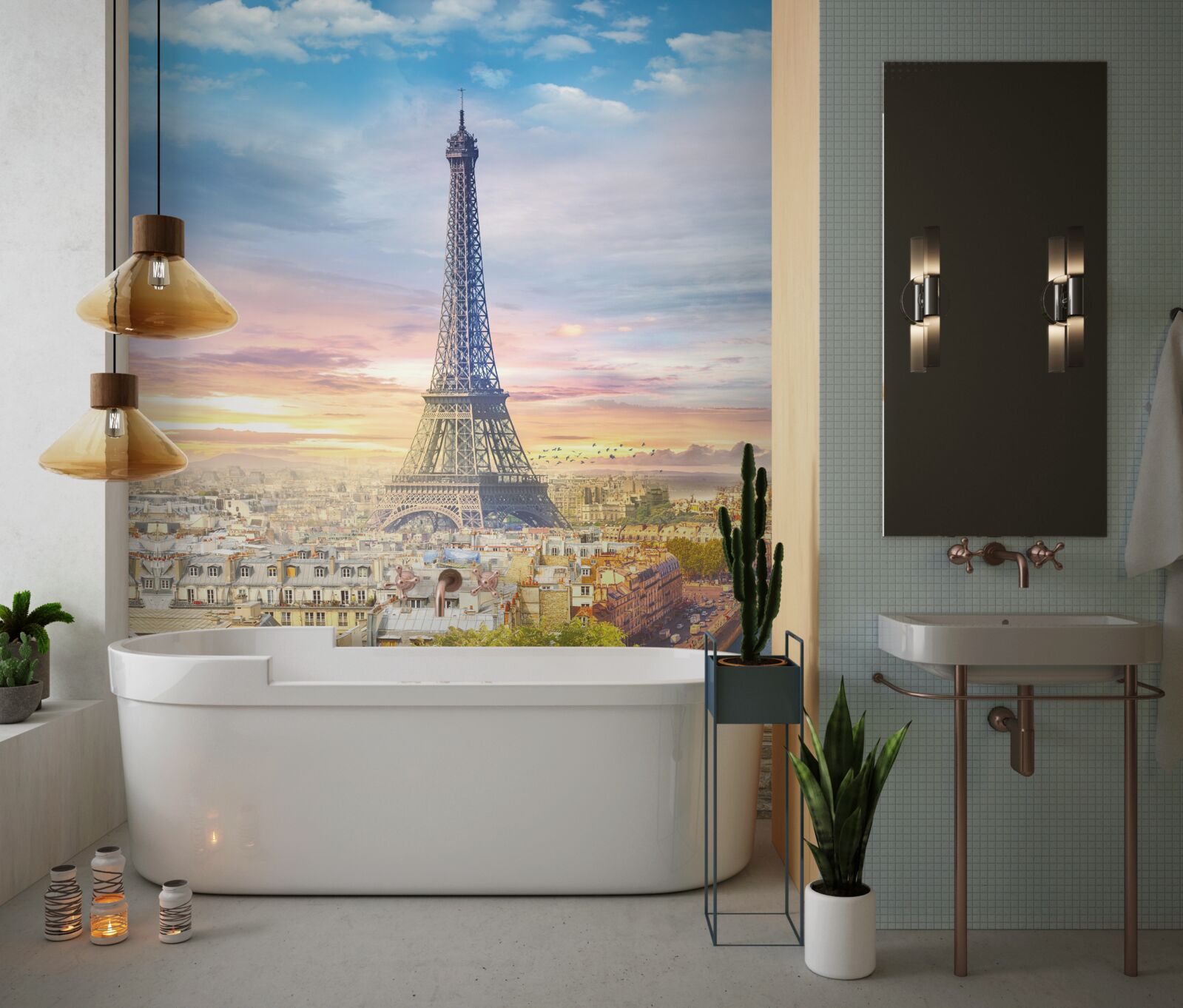 Papier peint vue magnifique sur la tour eiffel et l'horizon de la ville