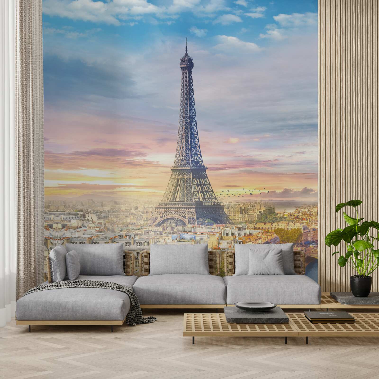 Papier peint vue magnifique sur la tour eiffel et l'horizon de la ville