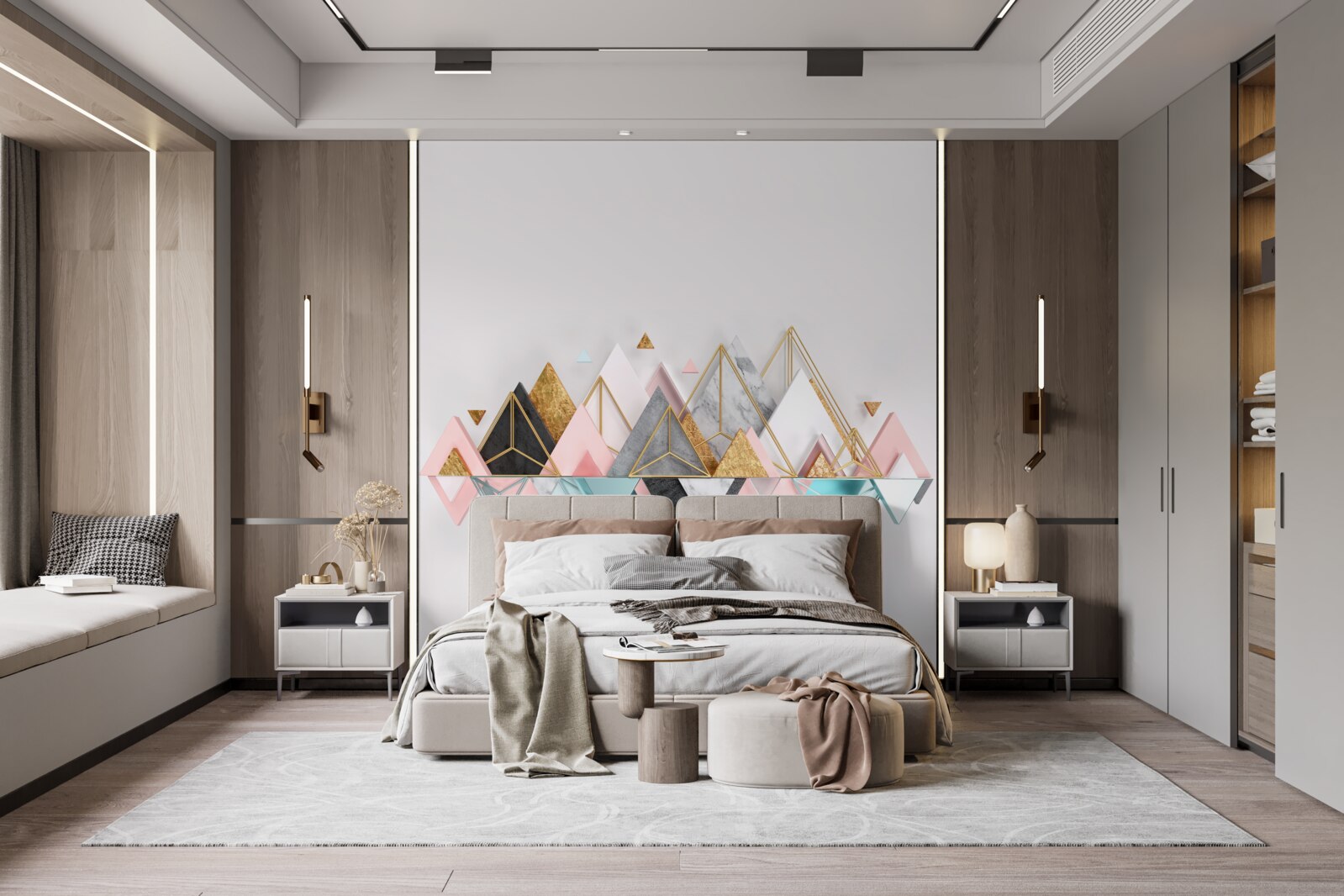 Papier peint la forêt de conifères, représentée par des triangles