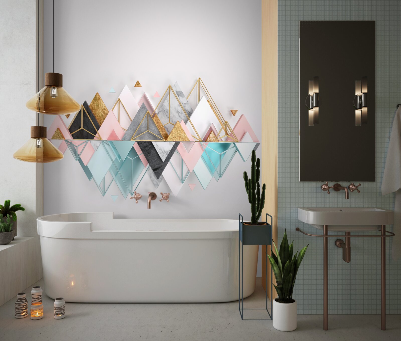 Papier peint la forêt de conifères, représentée par des triangles