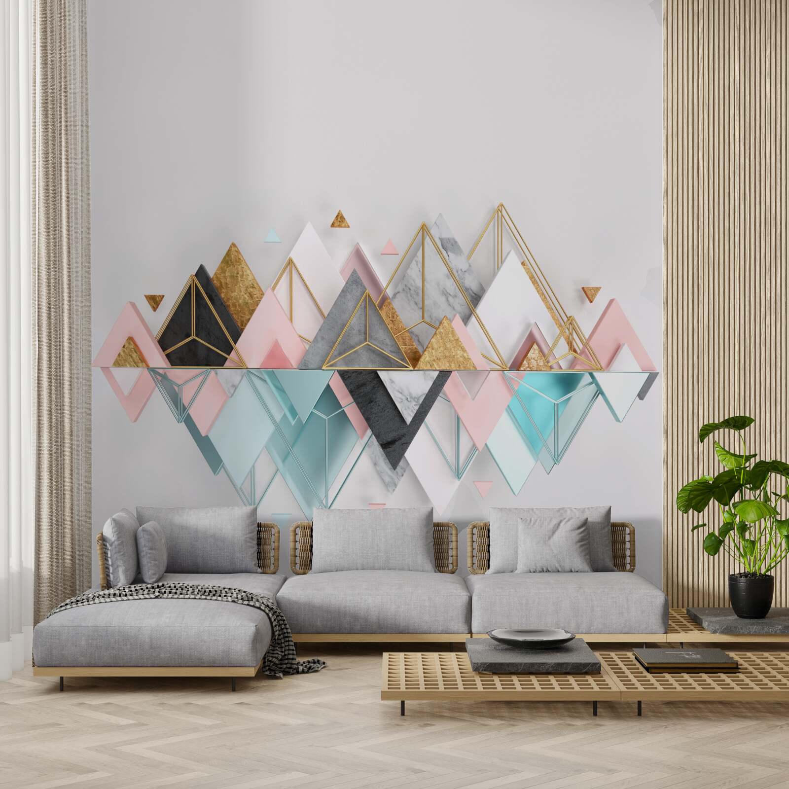 Papier peint la forêt de conifères, représentée par des triangles