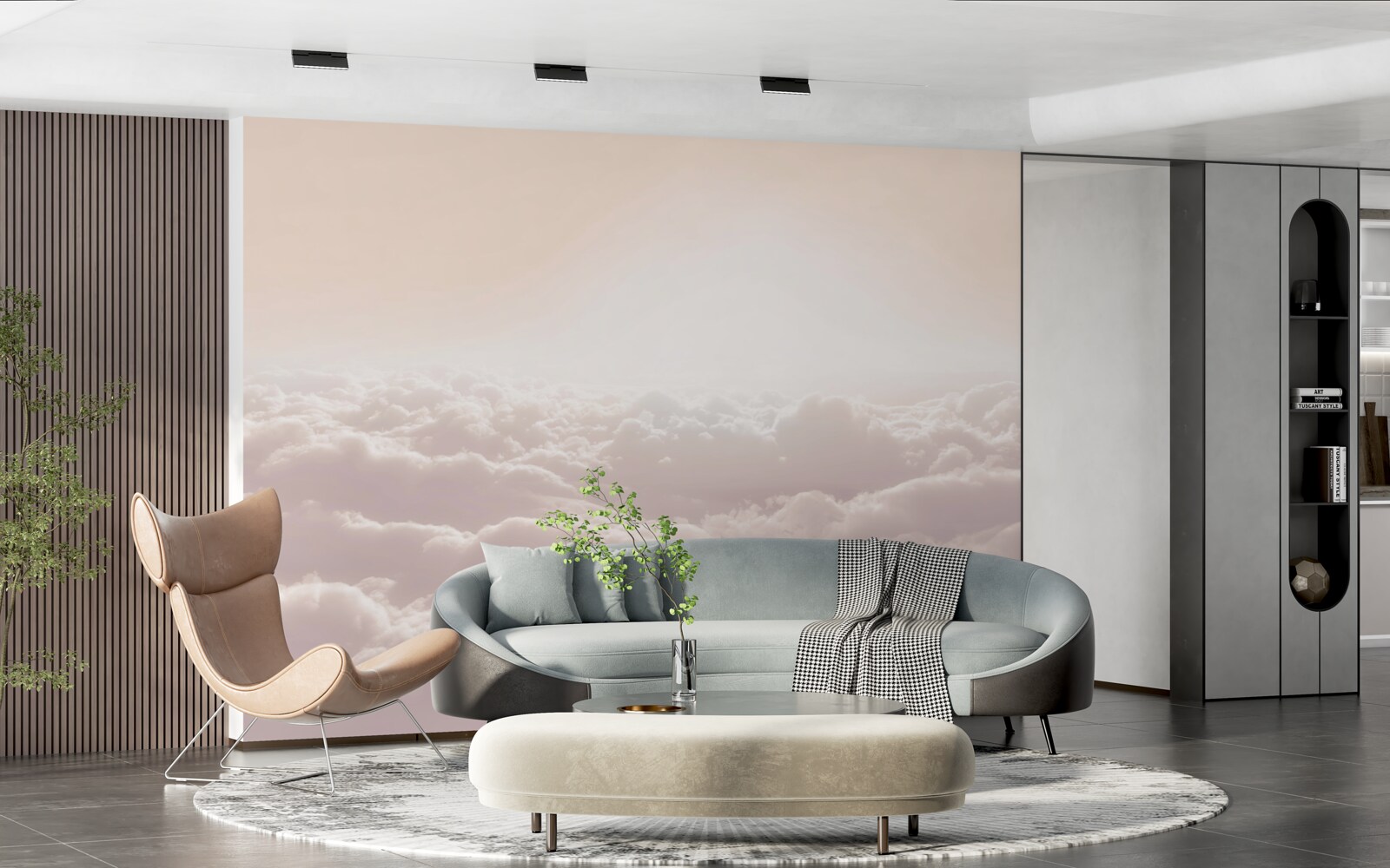 Papier peint nuages cotonneux et soleil