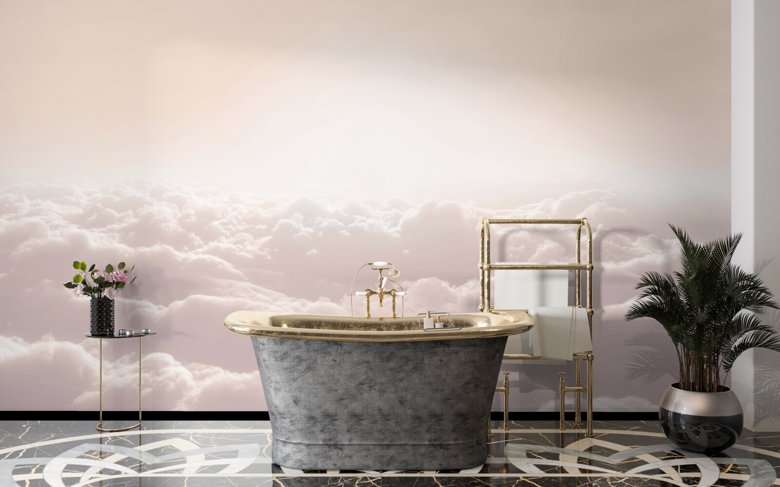 Papier peint nuages cotonneux et soleil