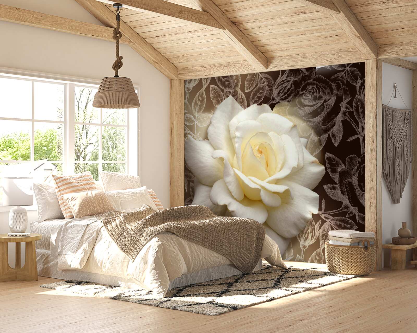 Papier peint magnifique fleur de rose blanche comme neige