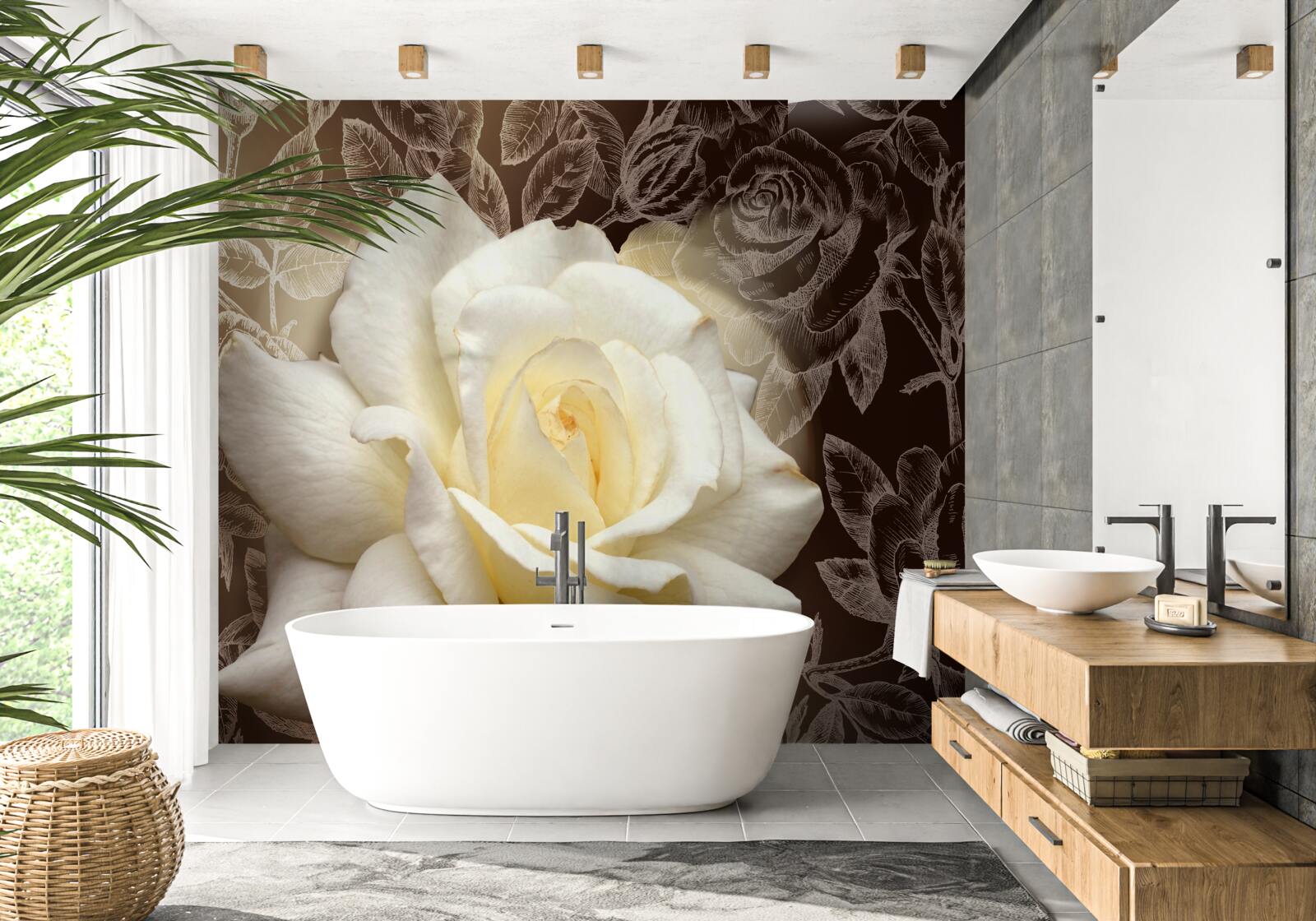 Papier peint magnifique fleur de rose blanche comme neige