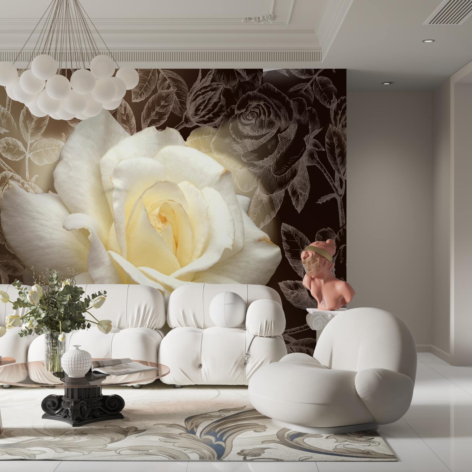 Papier peint magnifique fleur de rose blanche comme neige