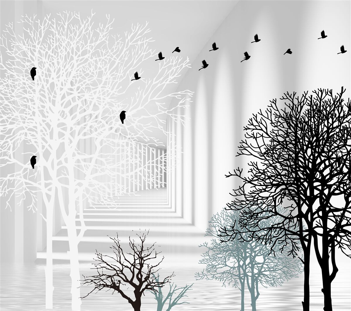 Papier peint les oiseaux volent plus haut que les arbres