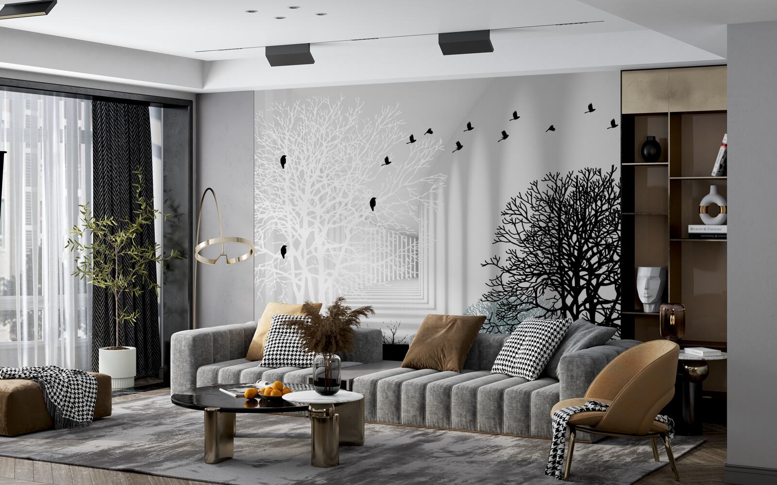 Papier peint les oiseaux volent plus haut que les arbres