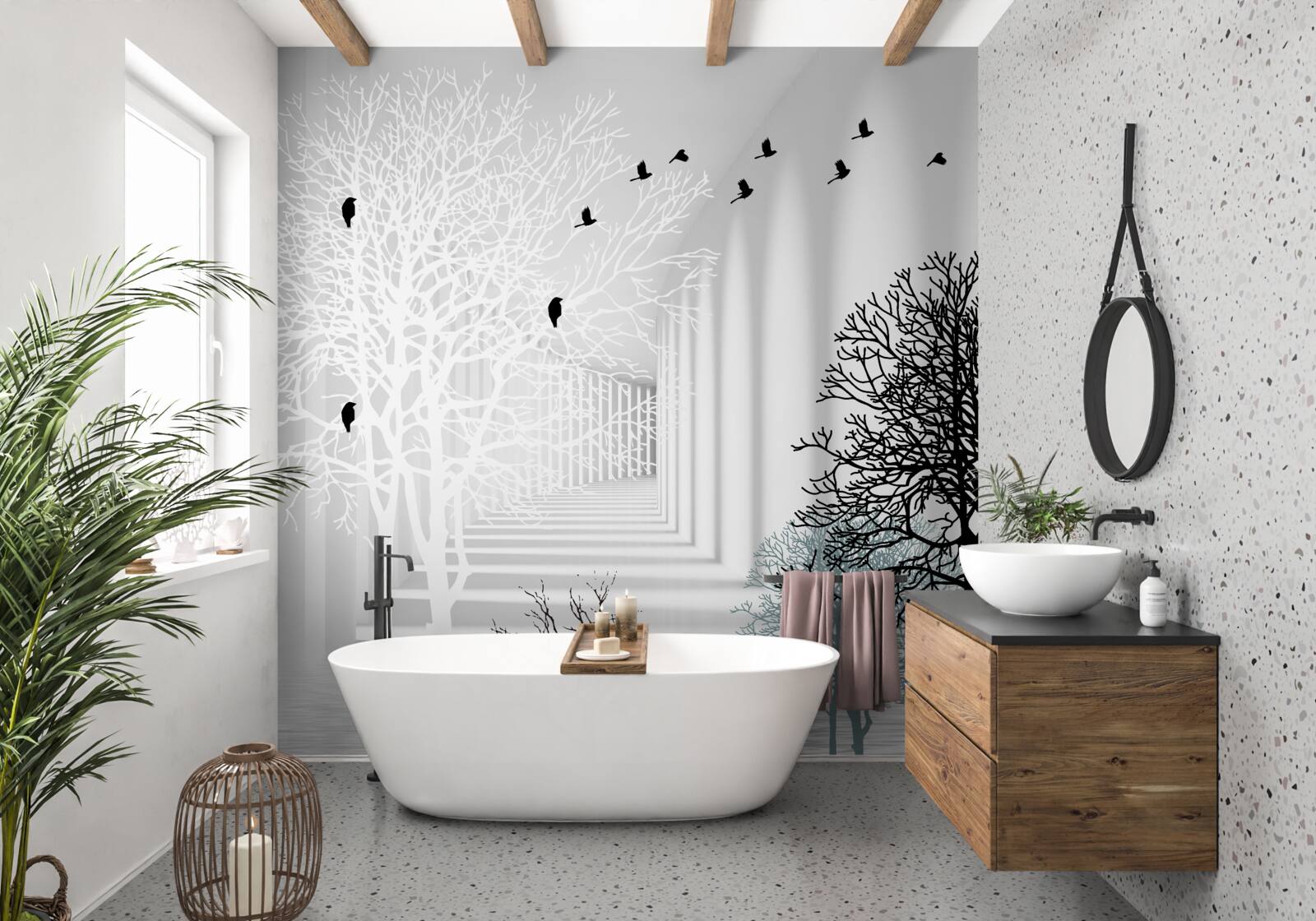 Papier peint les oiseaux volent plus haut que les arbres