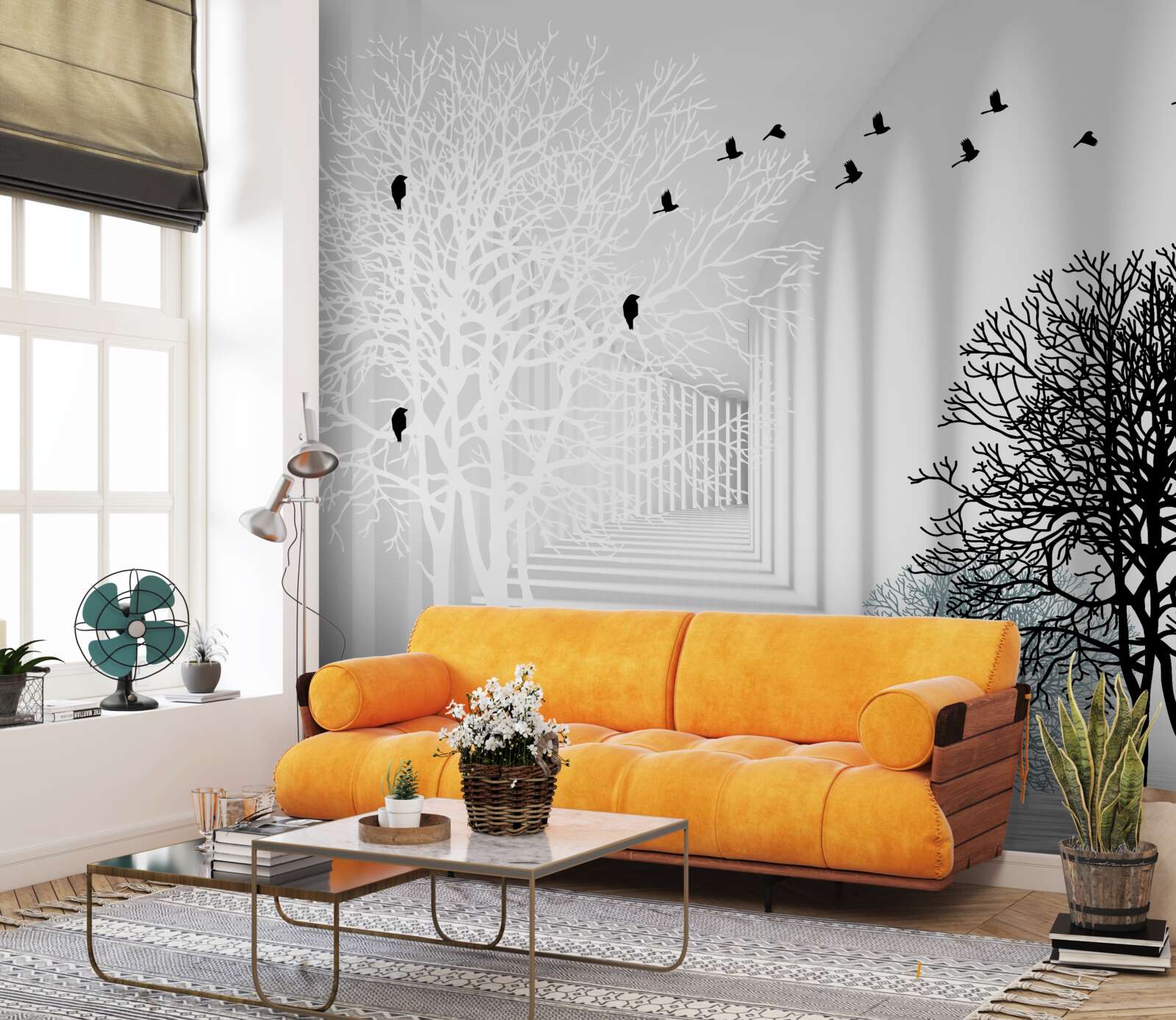 Papier peint les oiseaux volent plus haut que les arbres