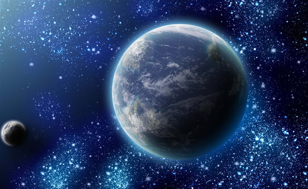 Papier peint la planète terre et son espace proche de la lumière