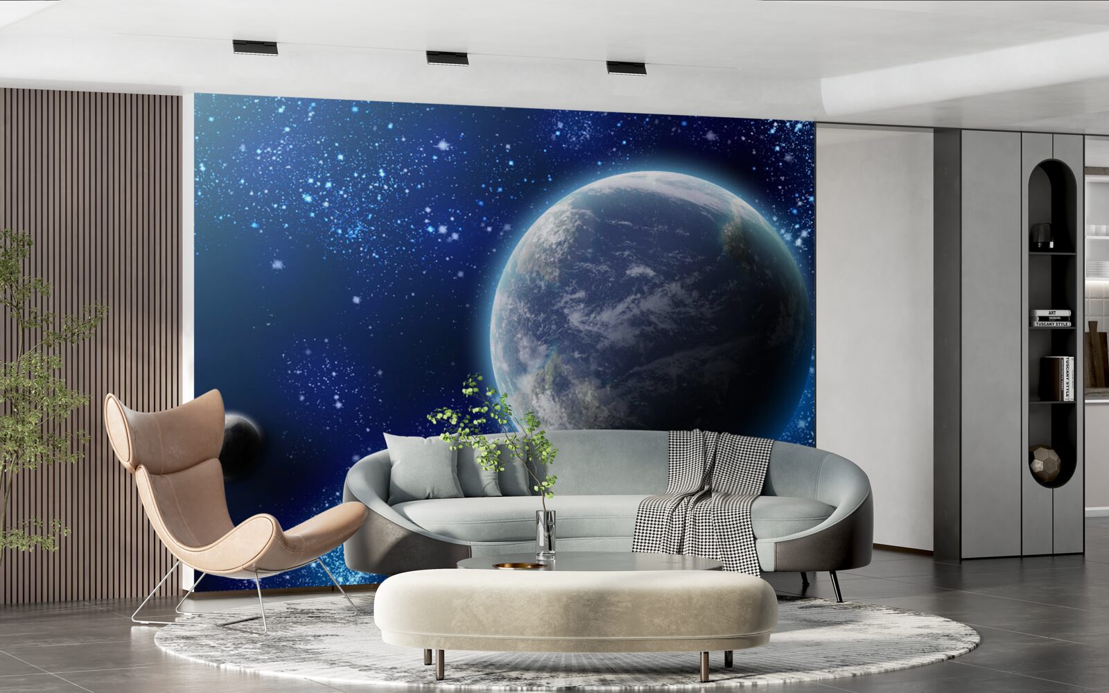 Papier peint la planète terre et son espace proche de la lumière