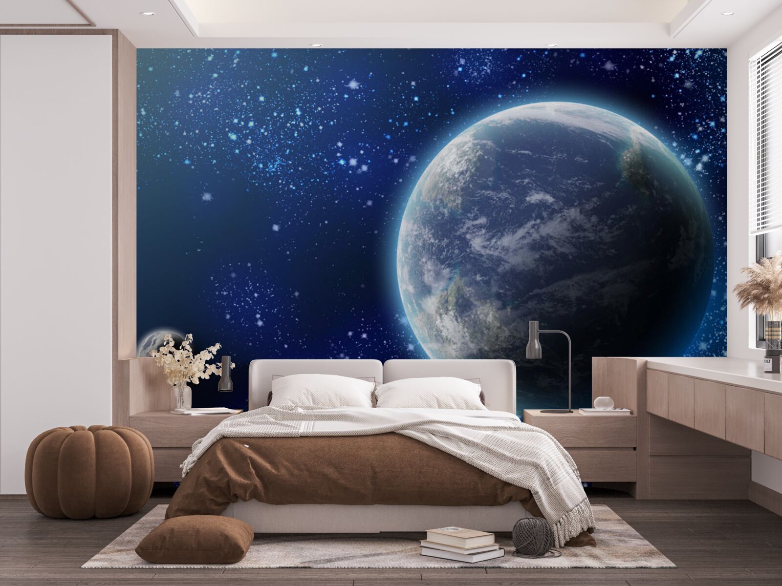 Papier peint la planète terre et son espace proche de la lumière