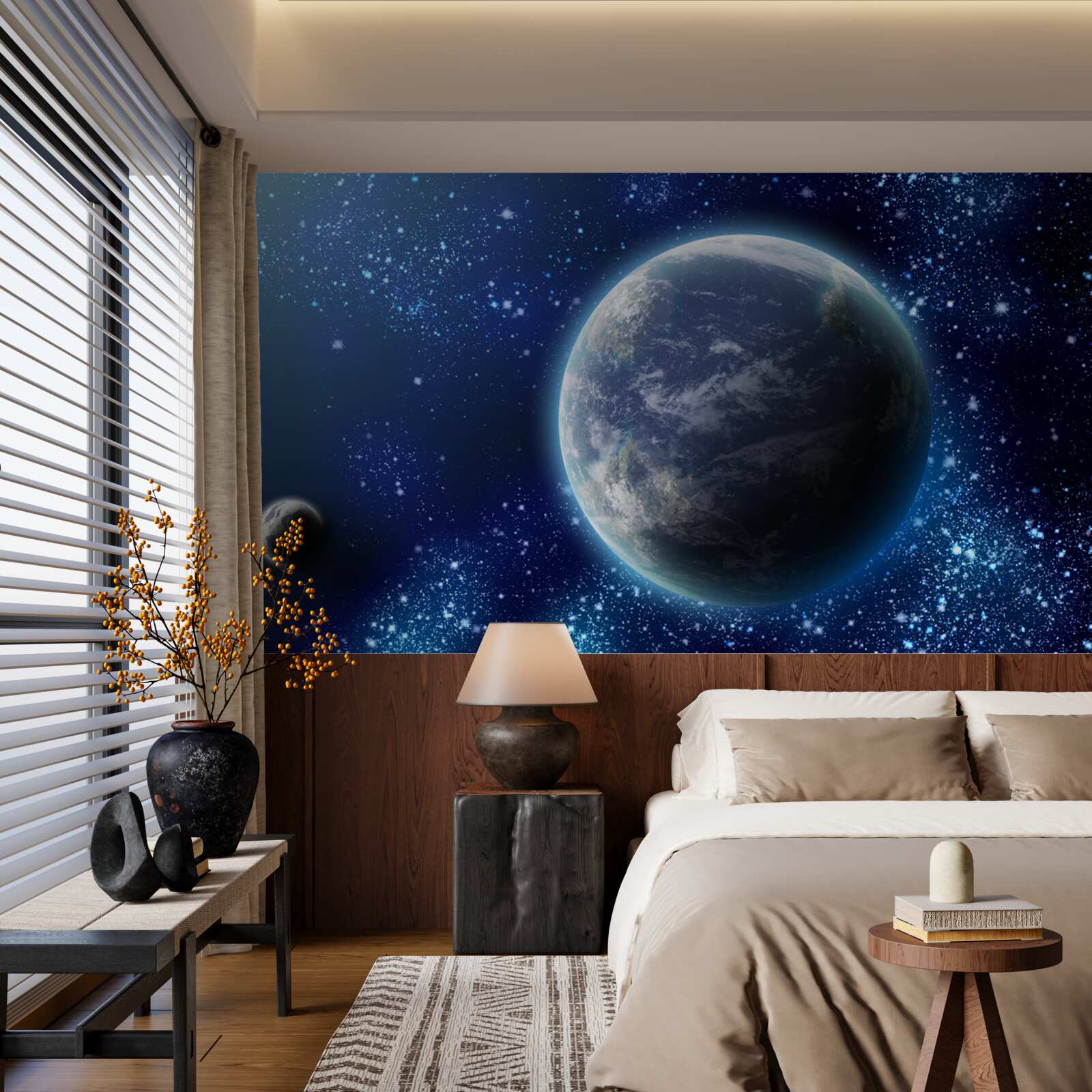 Papier peint la planète terre et son espace proche de la lumière