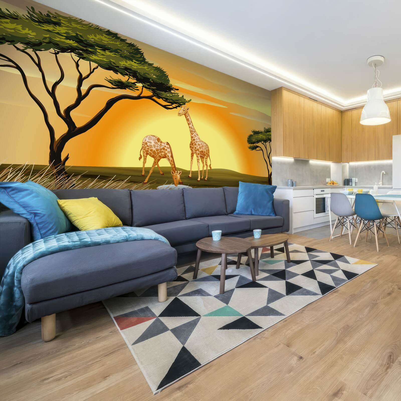 Papier peint girafes sur fond de coucher de soleil dans le désert