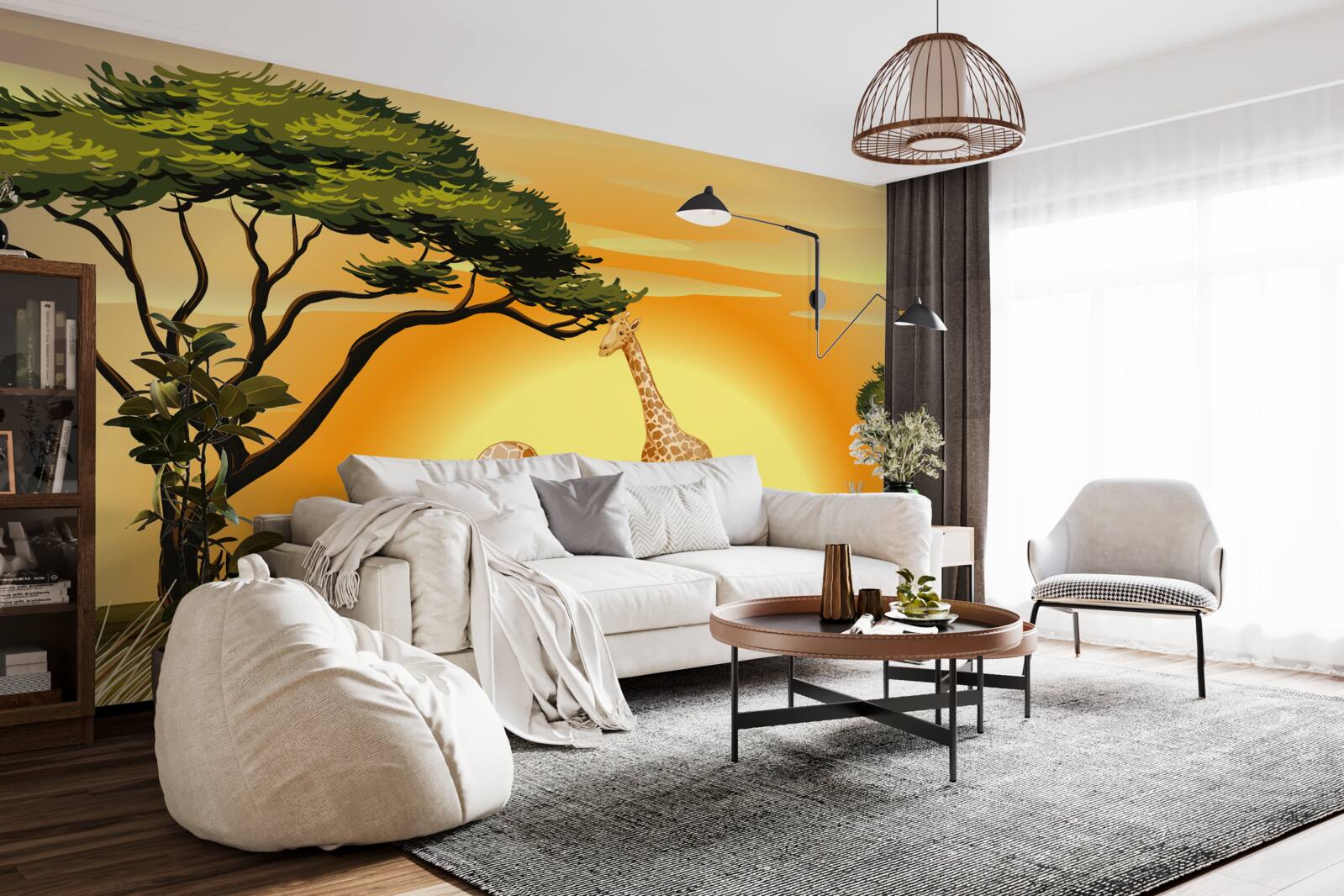 Papier peint girafes sur fond de coucher de soleil dans le désert