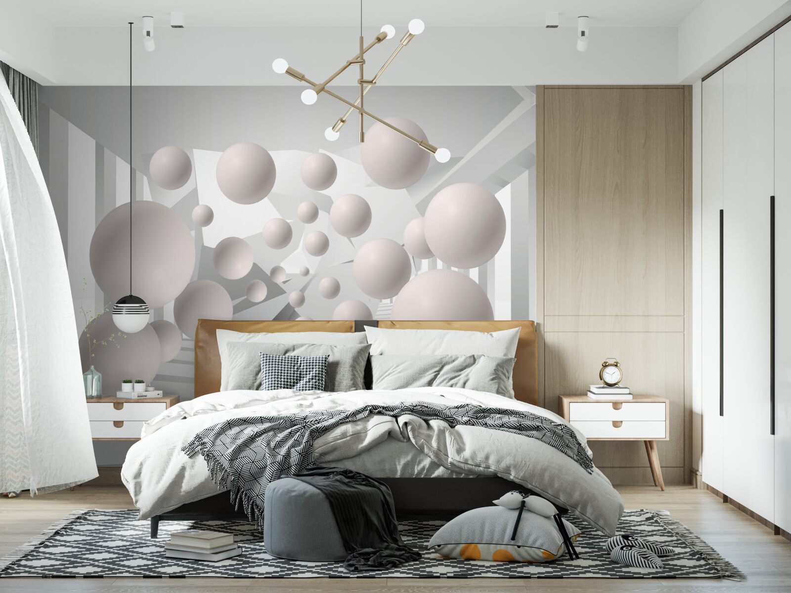 Papier peint boules légères et aérées de couleur crème