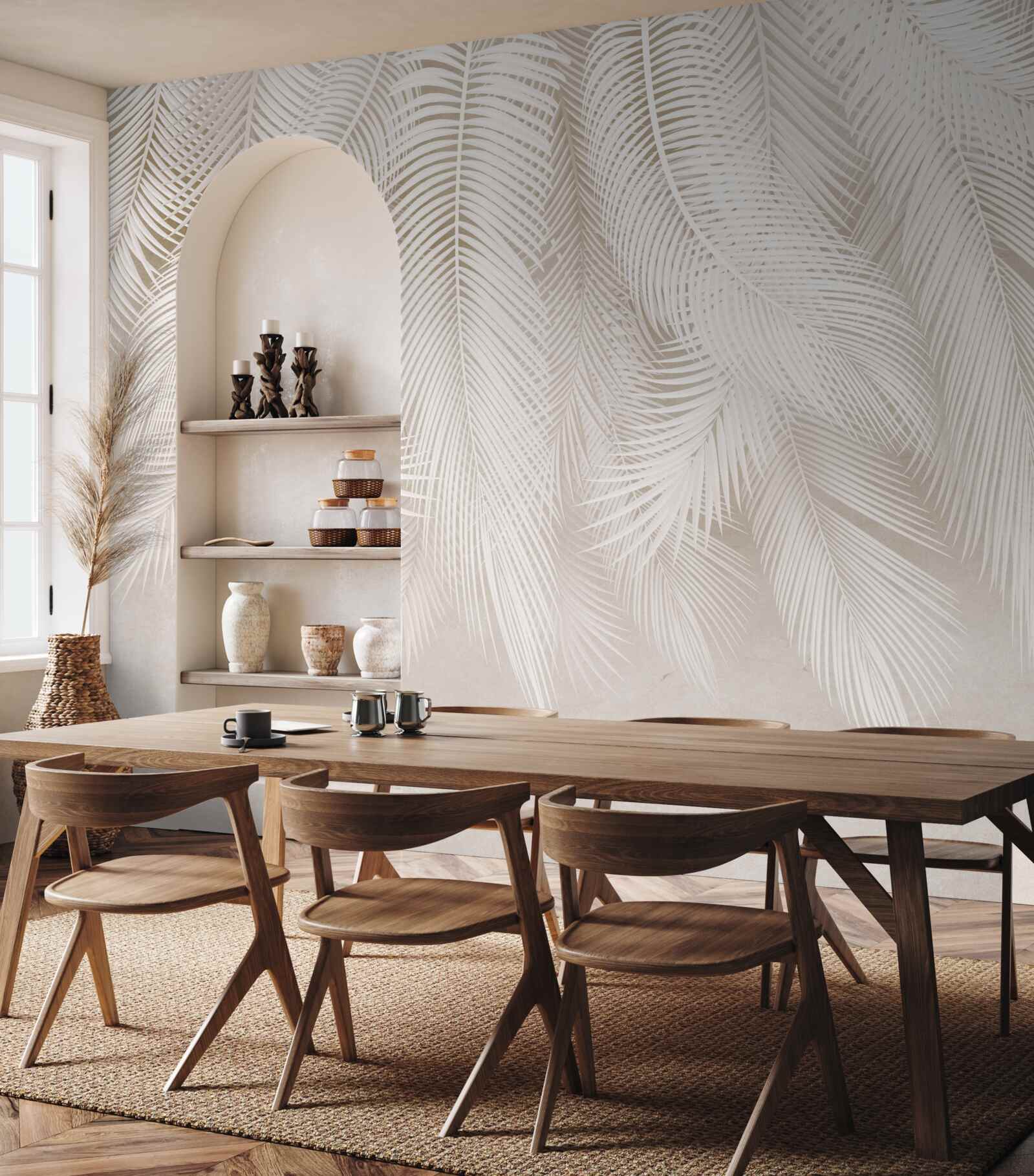 Papier peint fougères lumineuses sur fond de tons clairs