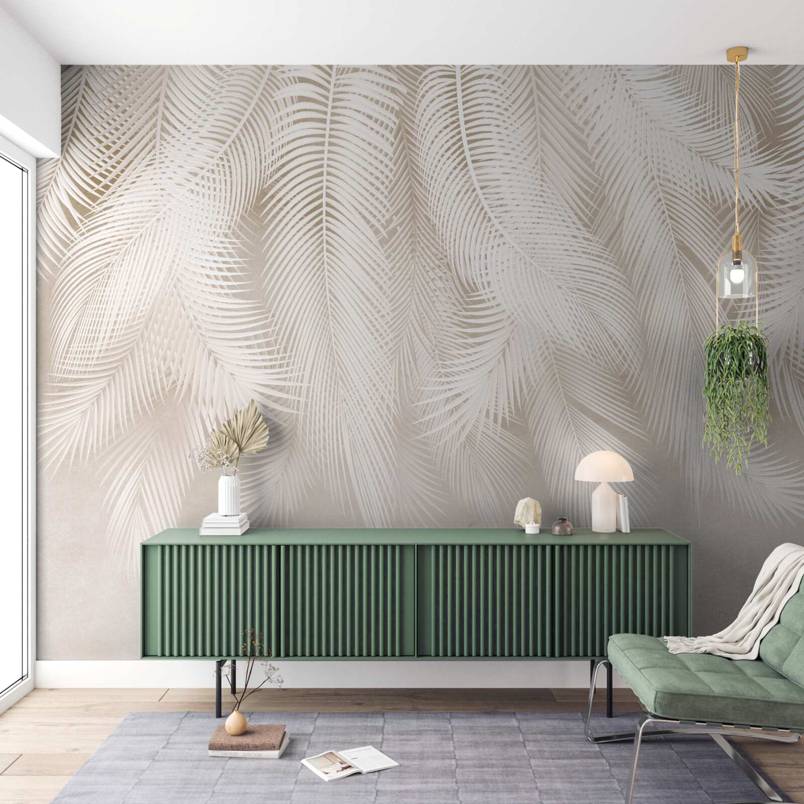 Papier peint fougères lumineuses sur fond de tons clairs