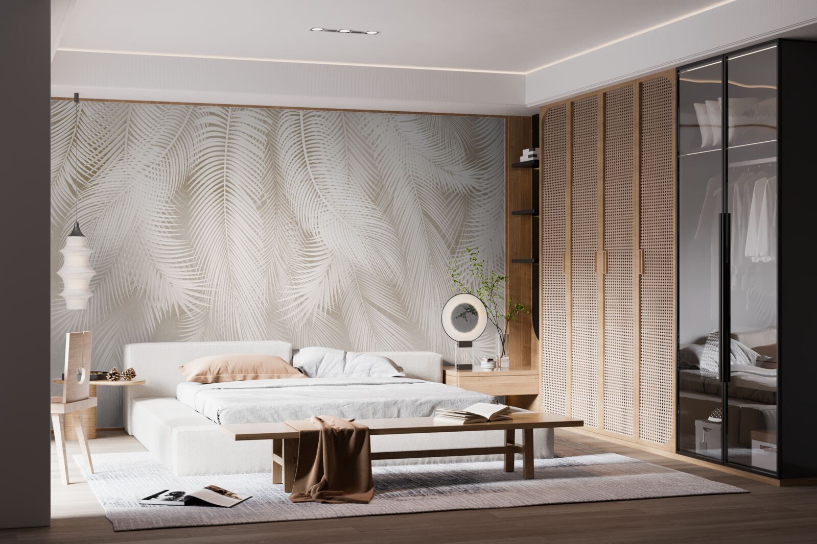 Papier peint fougères lumineuses sur fond de tons clairs