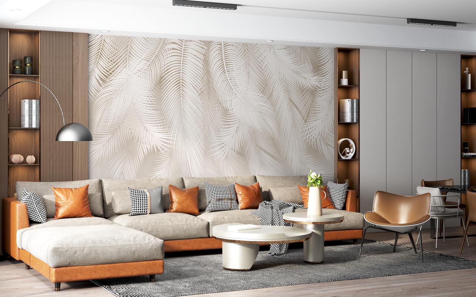 Papier peint fougères lumineuses sur fond de tons clairs