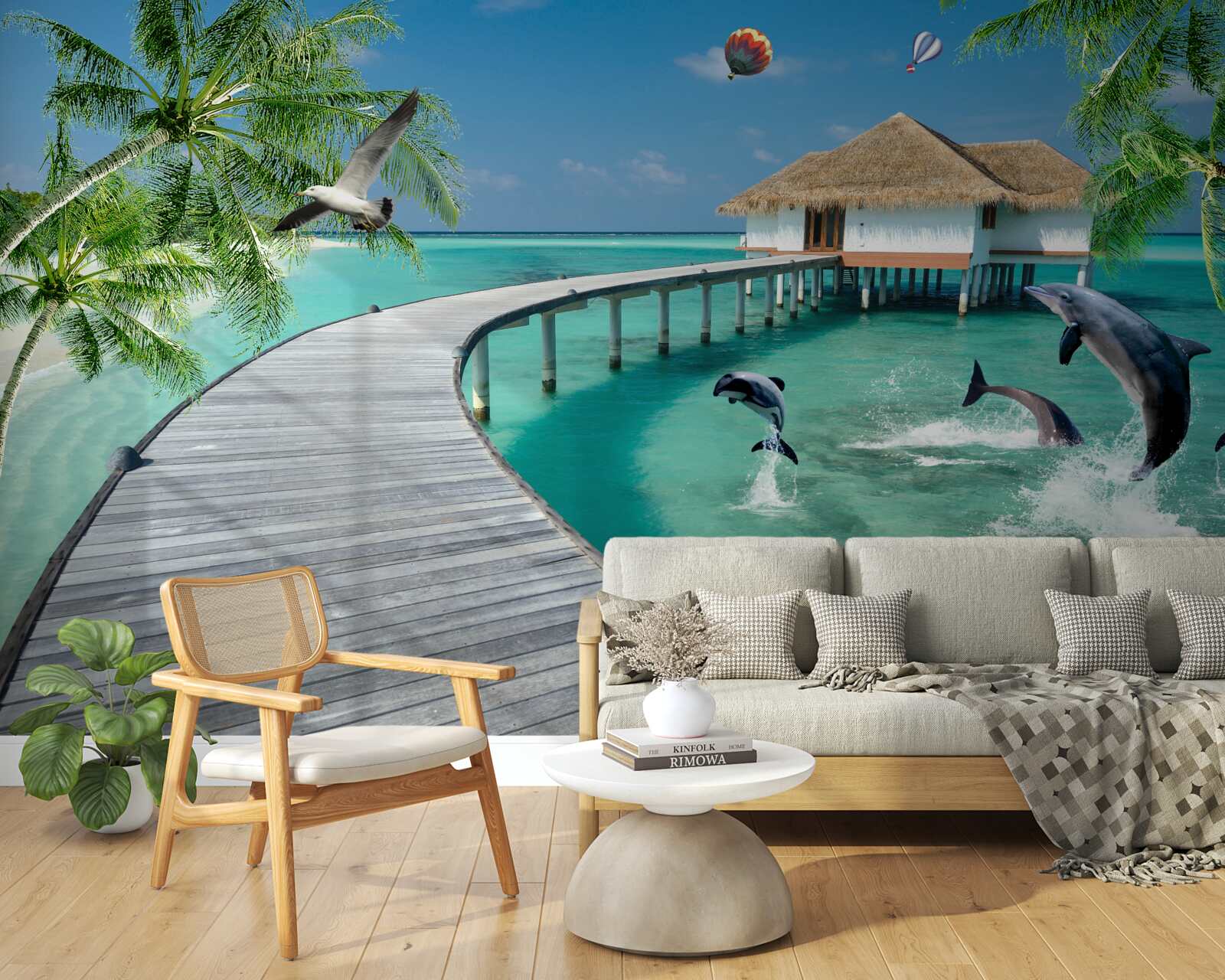 Papier peint pont en bois sur les eaux célestes