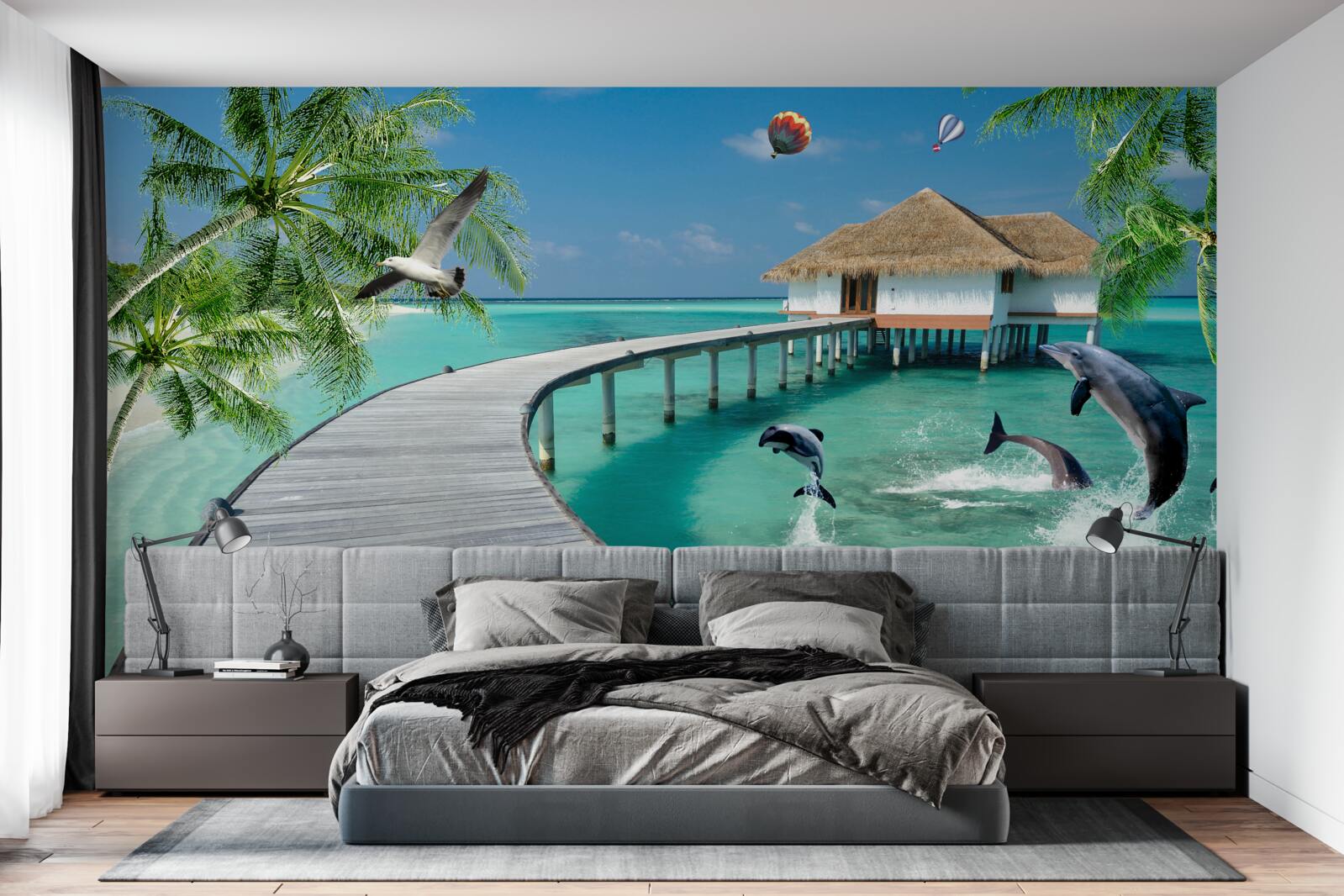 Papier peint pont en bois sur les eaux célestes