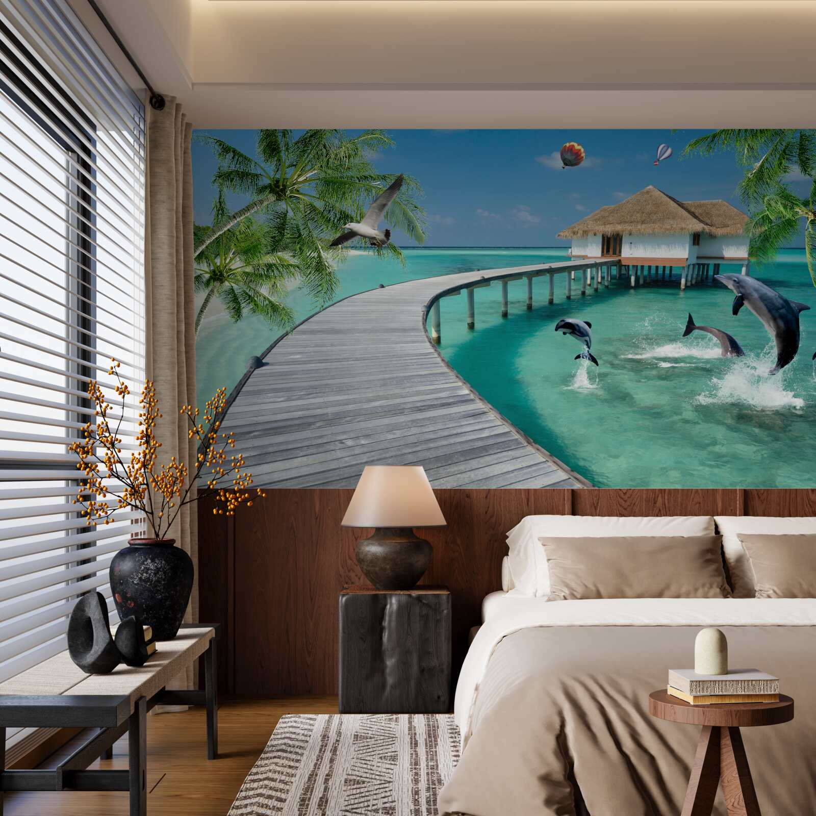 Papier peint pont en bois sur les eaux célestes