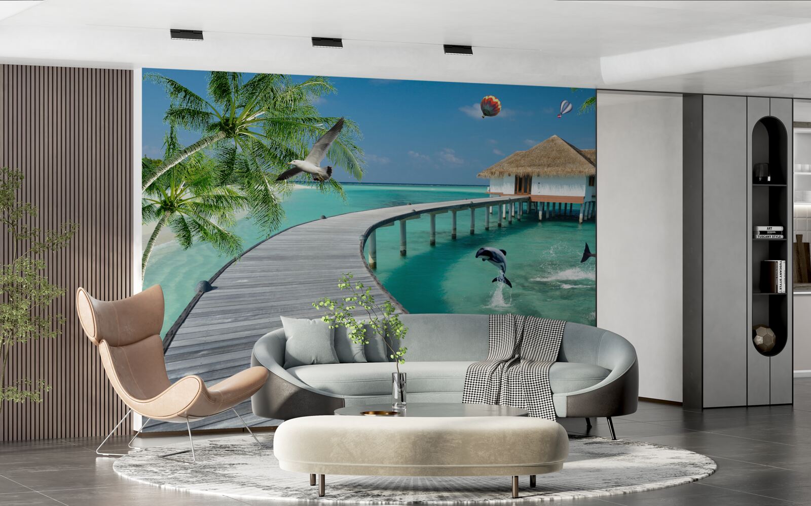 Papier peint pont en bois sur les eaux célestes