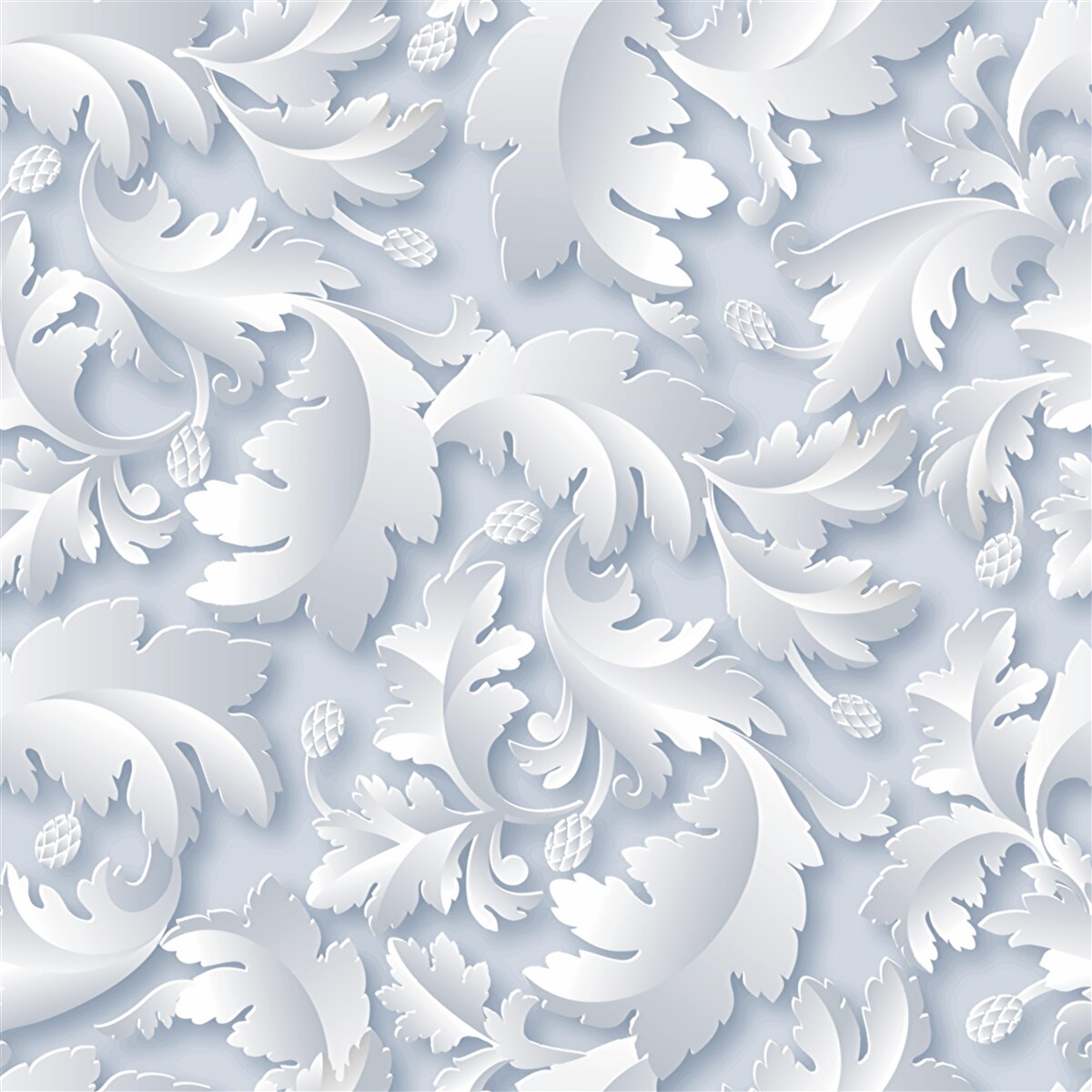 Papier peint abstrait avec des feuilles blanches et argentées