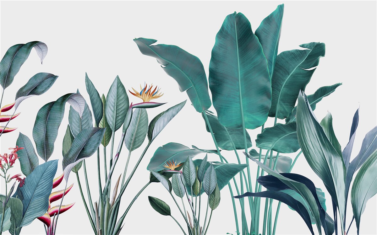 Papier peint fleurs vertes sous les tropiques enfumés