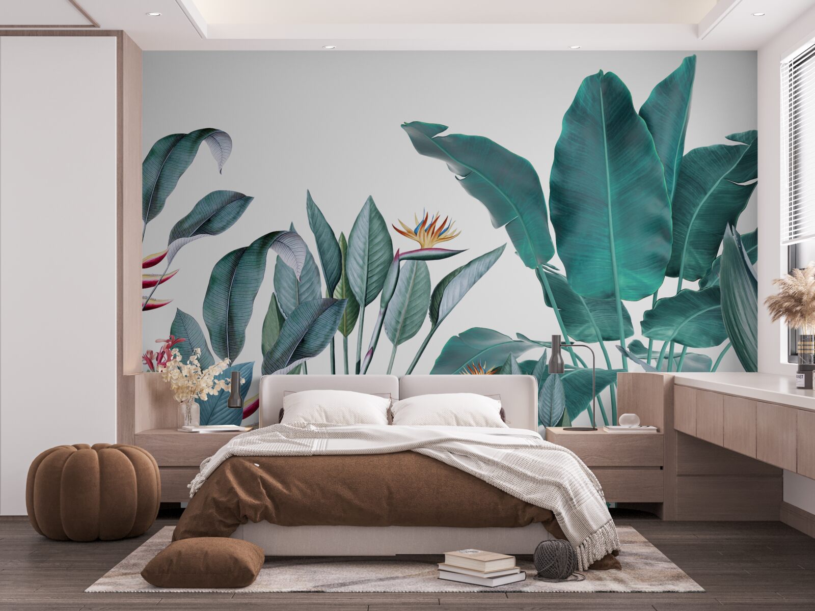 Papier peint fleurs vertes sous les tropiques enfumés