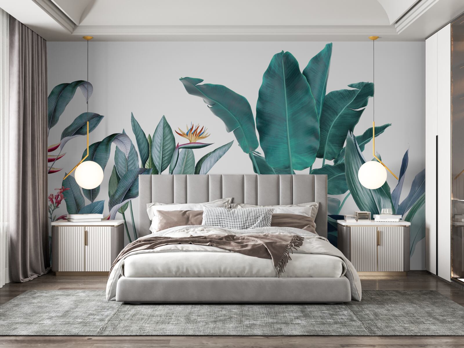 Papier peint fleurs vertes sous les tropiques enfumés