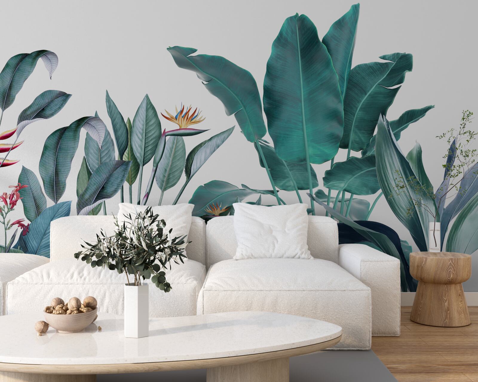 Papier peint fleurs vertes sous les tropiques enfumés