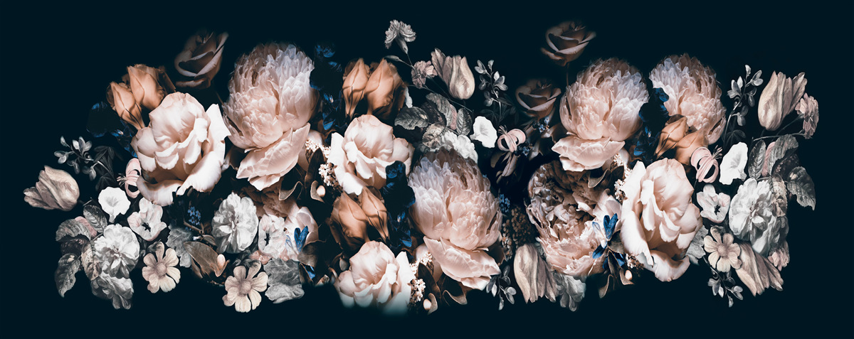 Papier peint Fleurs dans les tons de blanc et de rose dans la composition