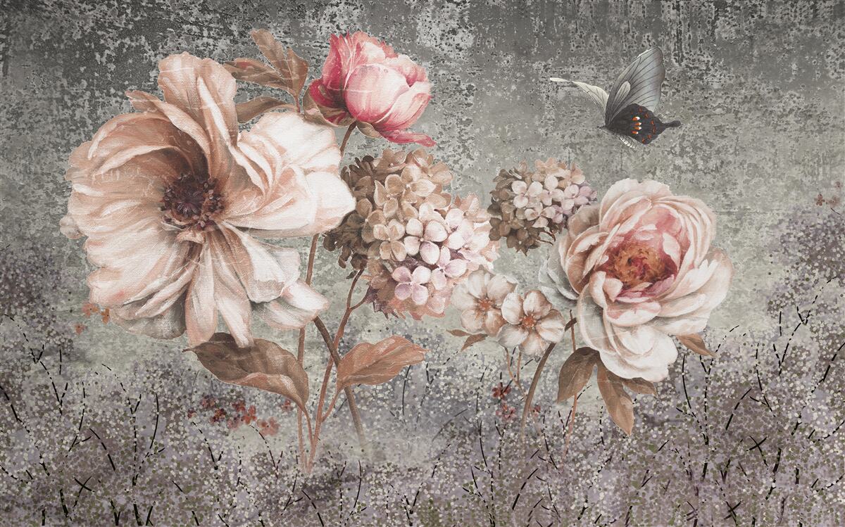 Papier peint bourgeons rose tendre de belles fleurs