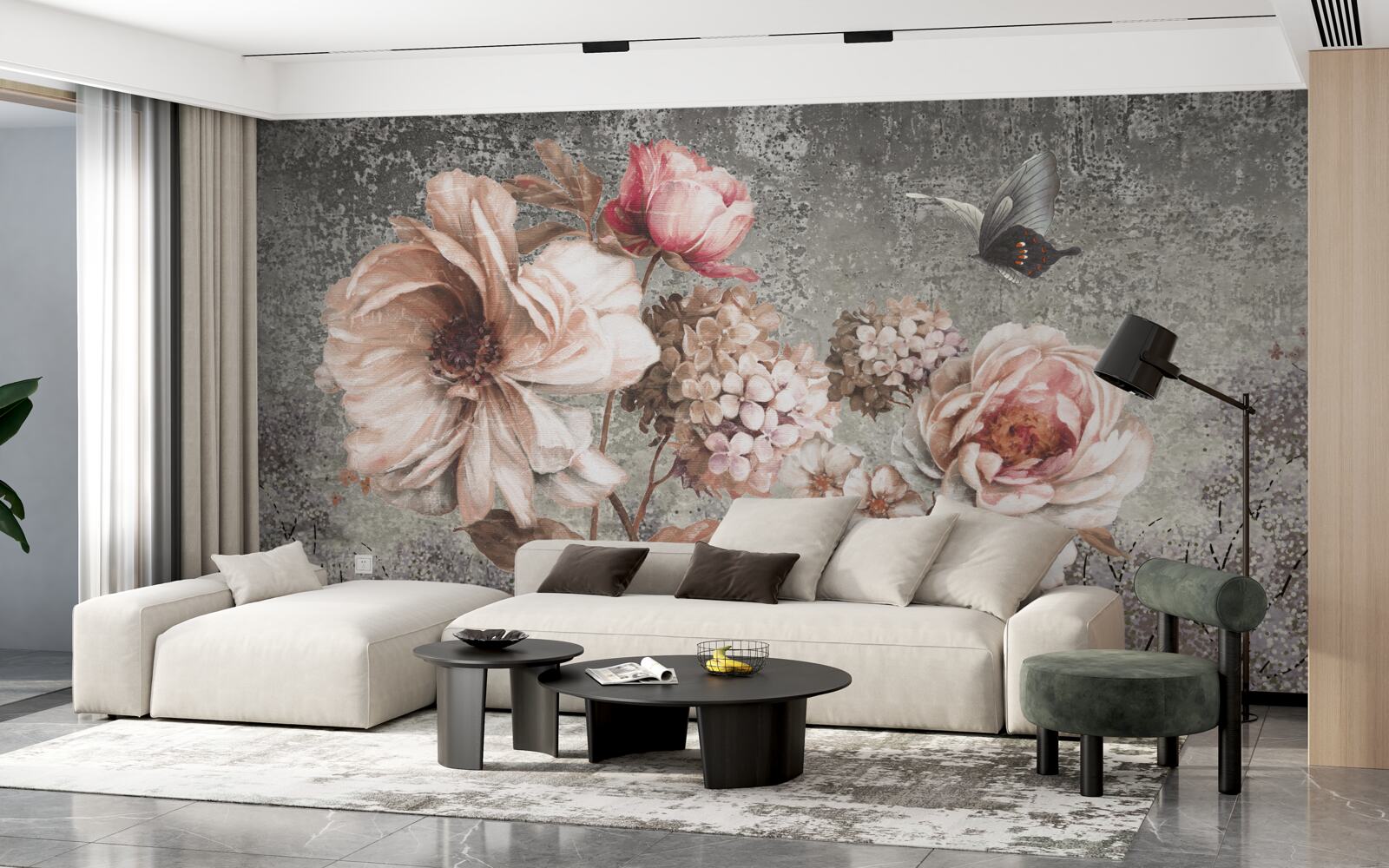 Papier peint bourgeons rose tendre de belles fleurs