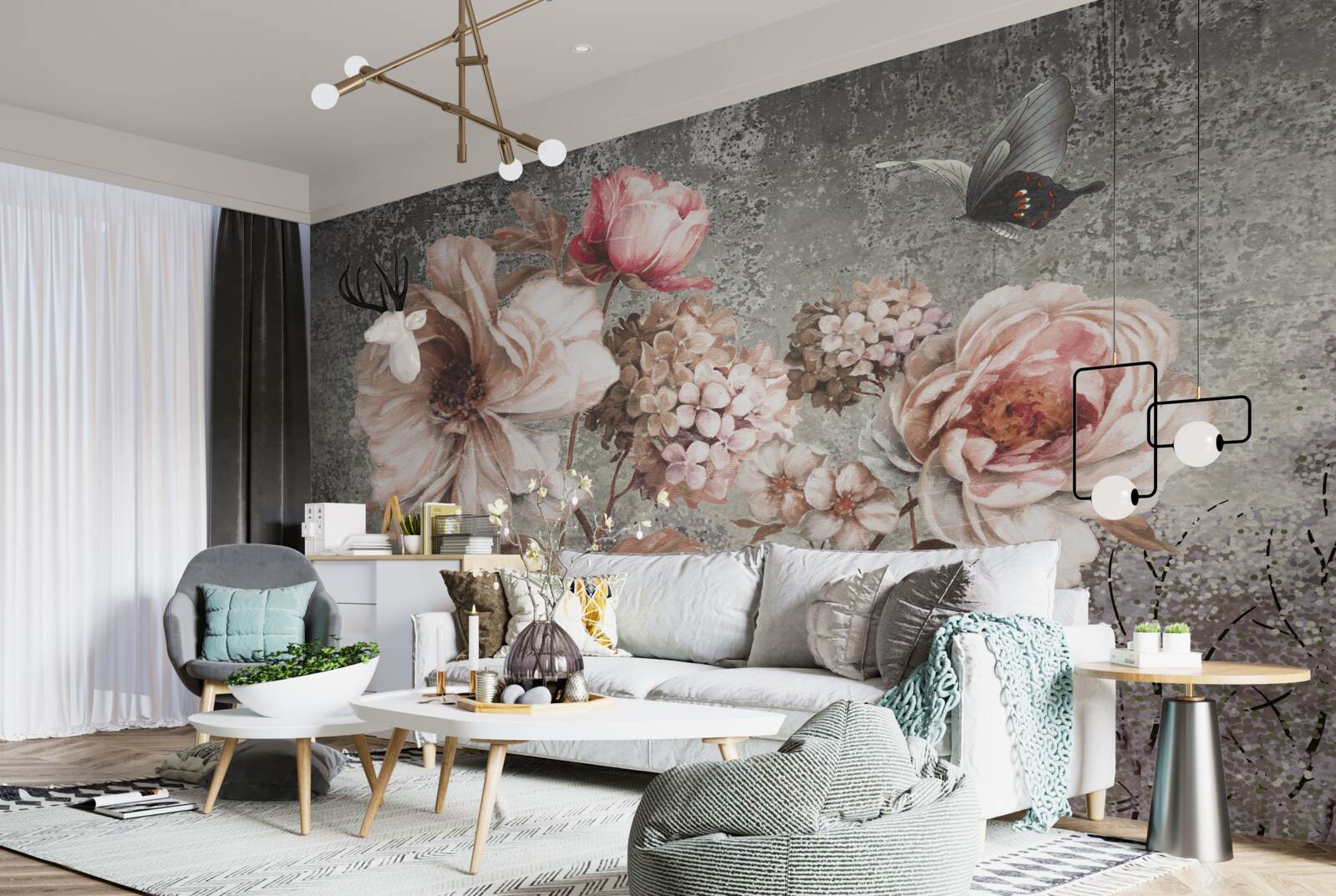 Papier peint bourgeons rose tendre de belles fleurs