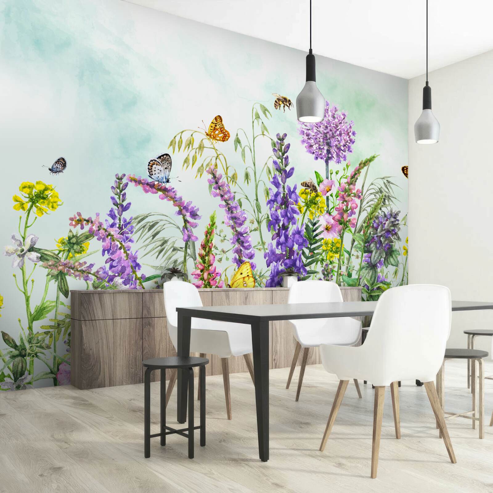 Papier peint plantes de prairie en été sous un ciel clair