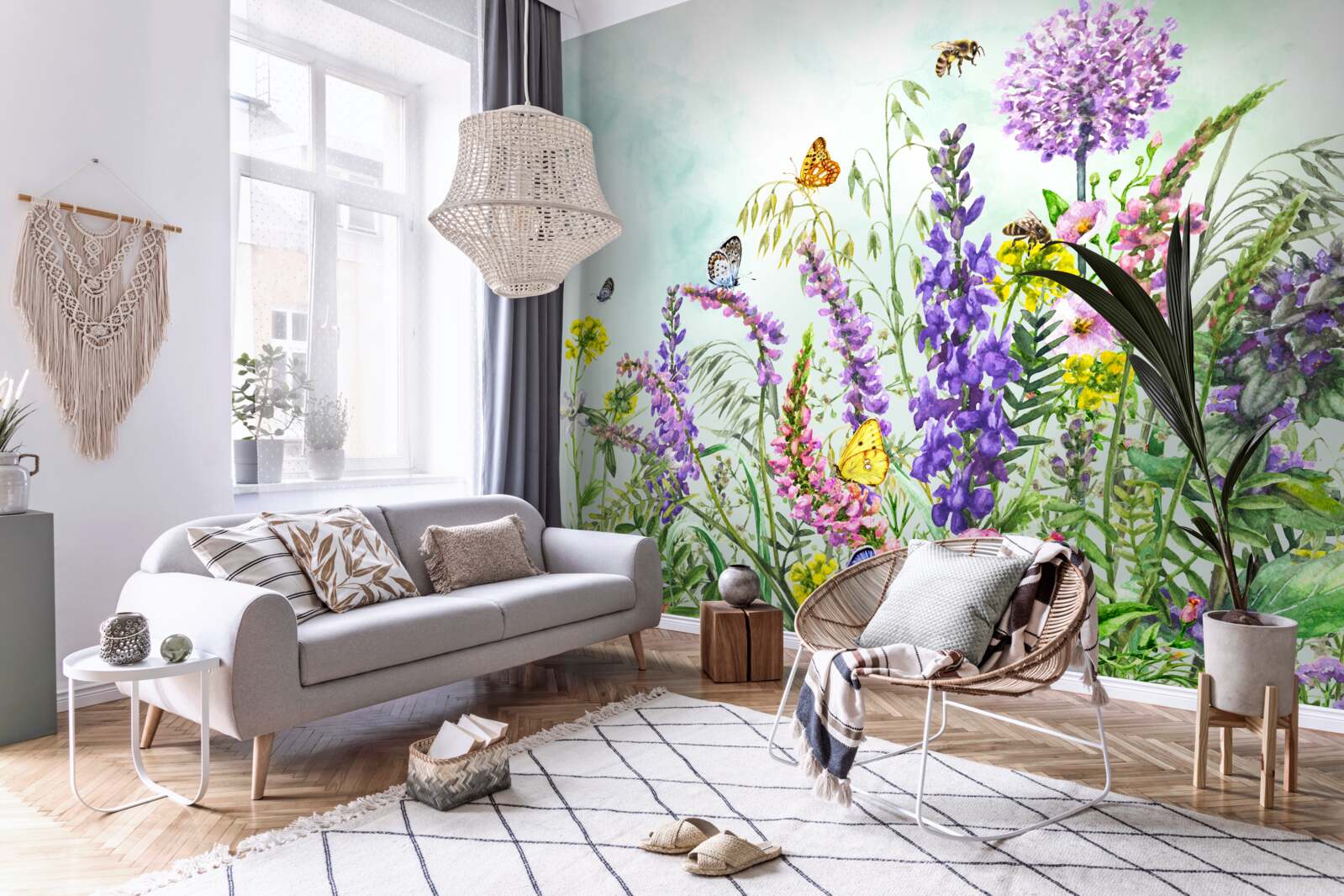 Papier peint plantes de prairie en été sous un ciel clair