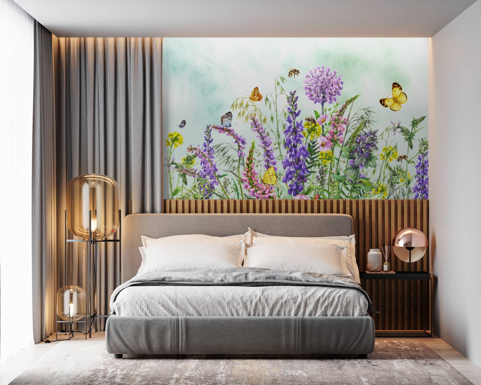 Papier peint plantes de prairie en été sous un ciel clair