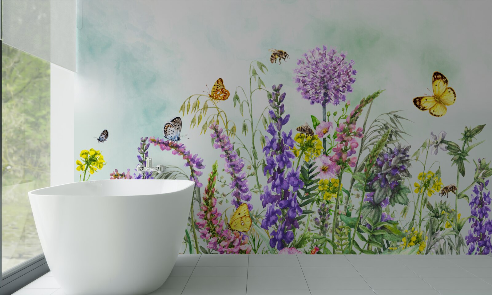 Papier peint plantes de prairie en été sous un ciel clair