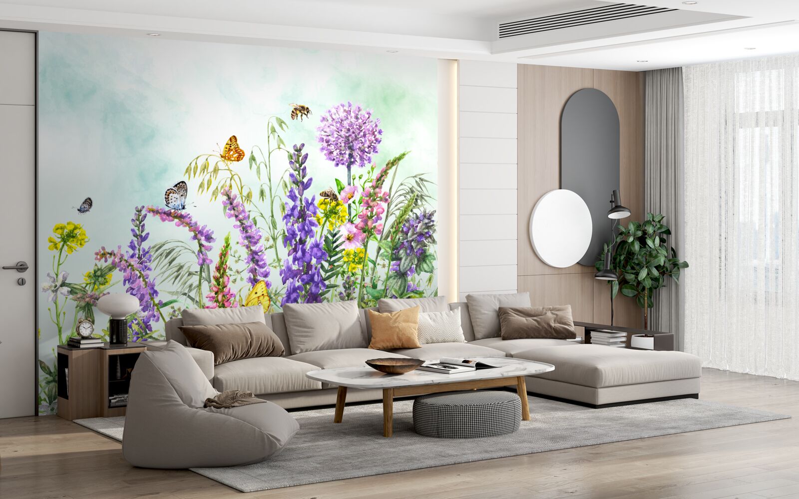 Papier peint plantes de prairie en été sous un ciel clair