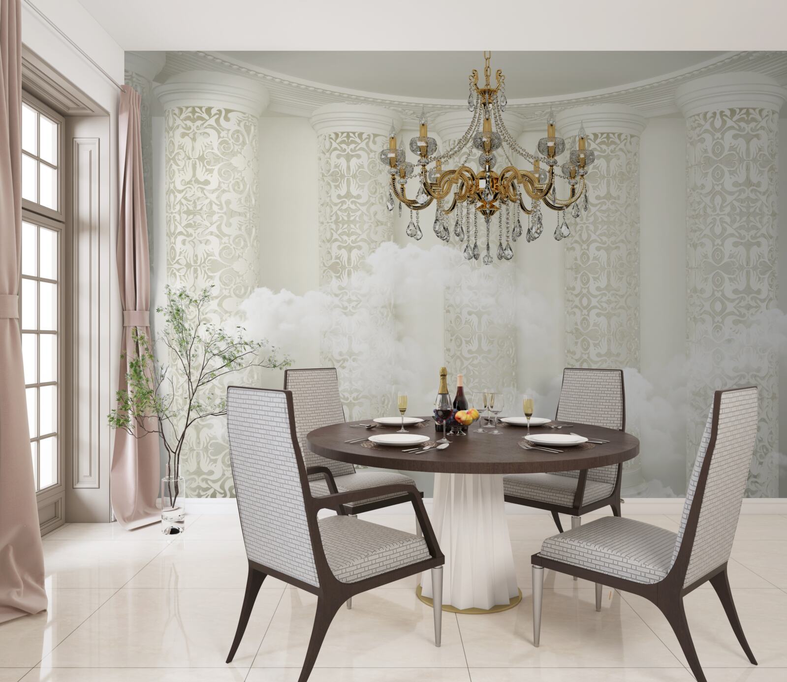 Papier peint lustre entouré d'arcs